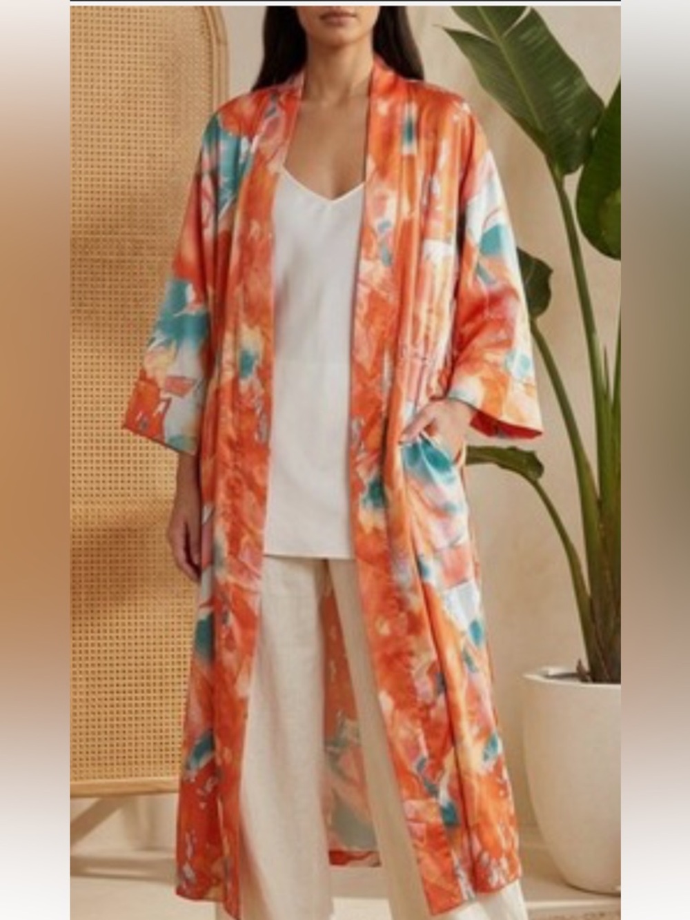 Natori robe orange flower mist NWT